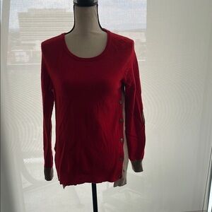 J. Crew Red and Tan Crew Neck Sweater